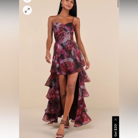 Lulus Dresses & Skirts - Lulus Stylish Decision Black And Magenta Floral Ruffled Maxi Dress